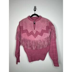 Vintage Pink PIONEER WEAR Suede Fringe Sweater- Size S